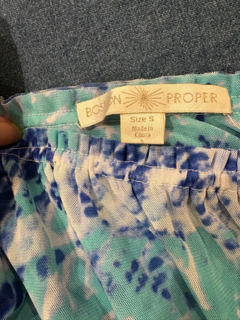 Boston Proper mesh maxi tiered dress blue sz S M cottagecore